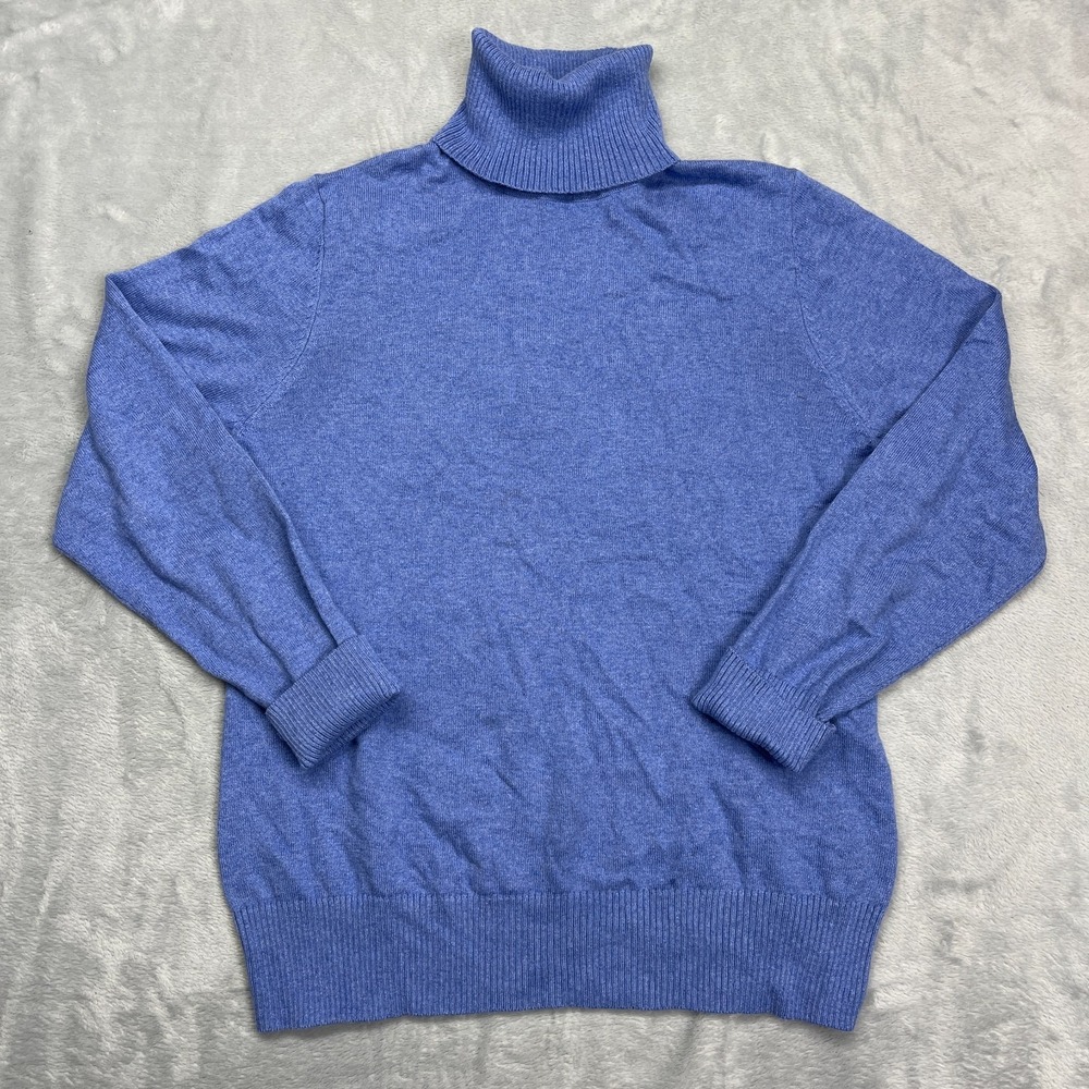 L.L. Bean Sweater Womens Petites PM Blue Knitted Turtleneck Long Sleeve Pullover